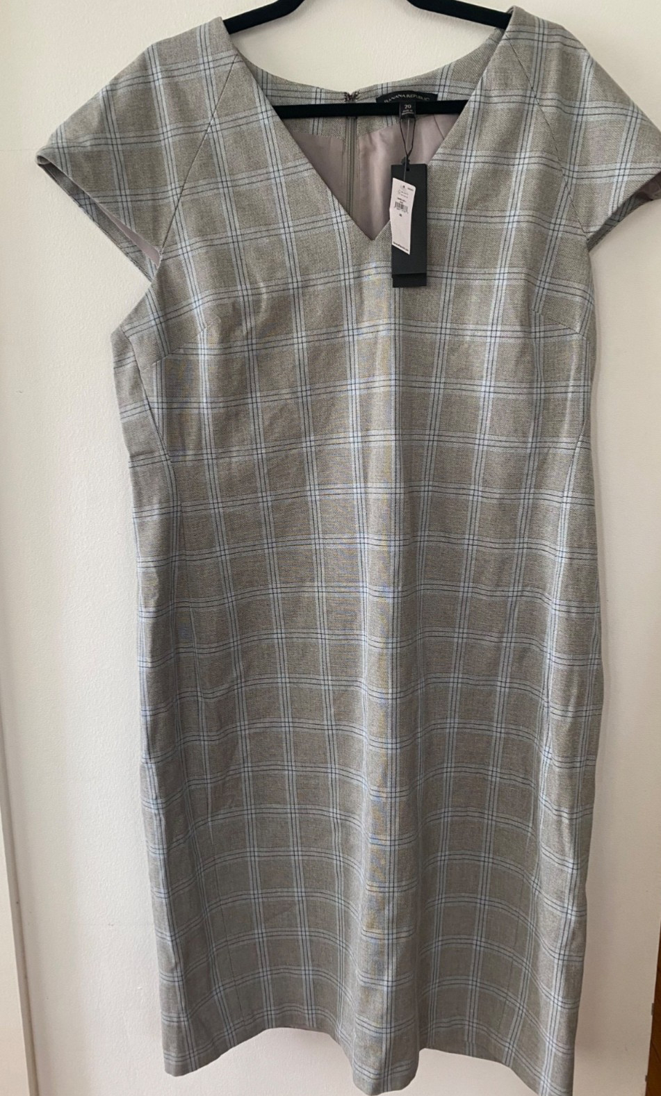 NWT Banana Republic Gray Plaid Cap Sleeve Sheath Midi Dress Sz 20