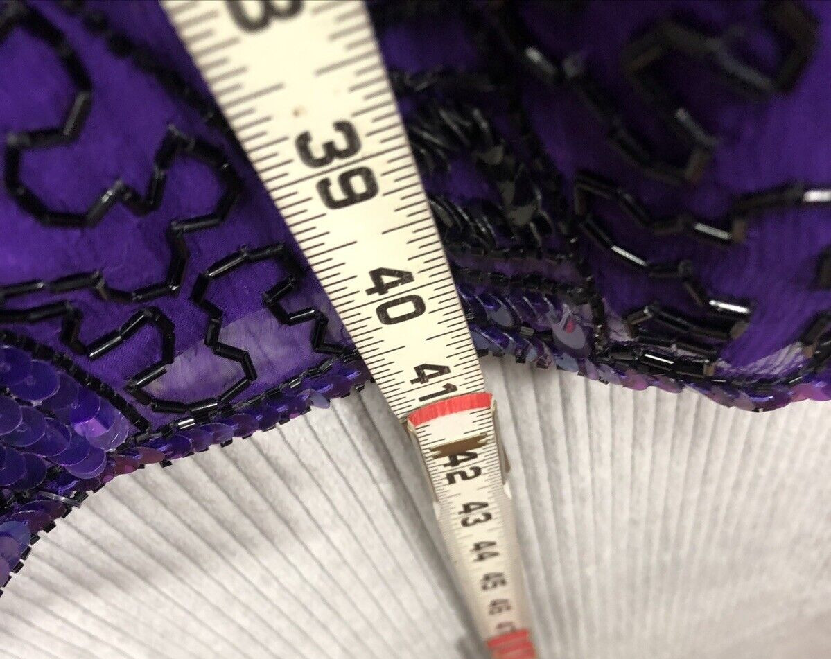 Vintage SWEELO Slip Dress Size Unknown Purple Sequin 100% Silk Spaghetti Strap
