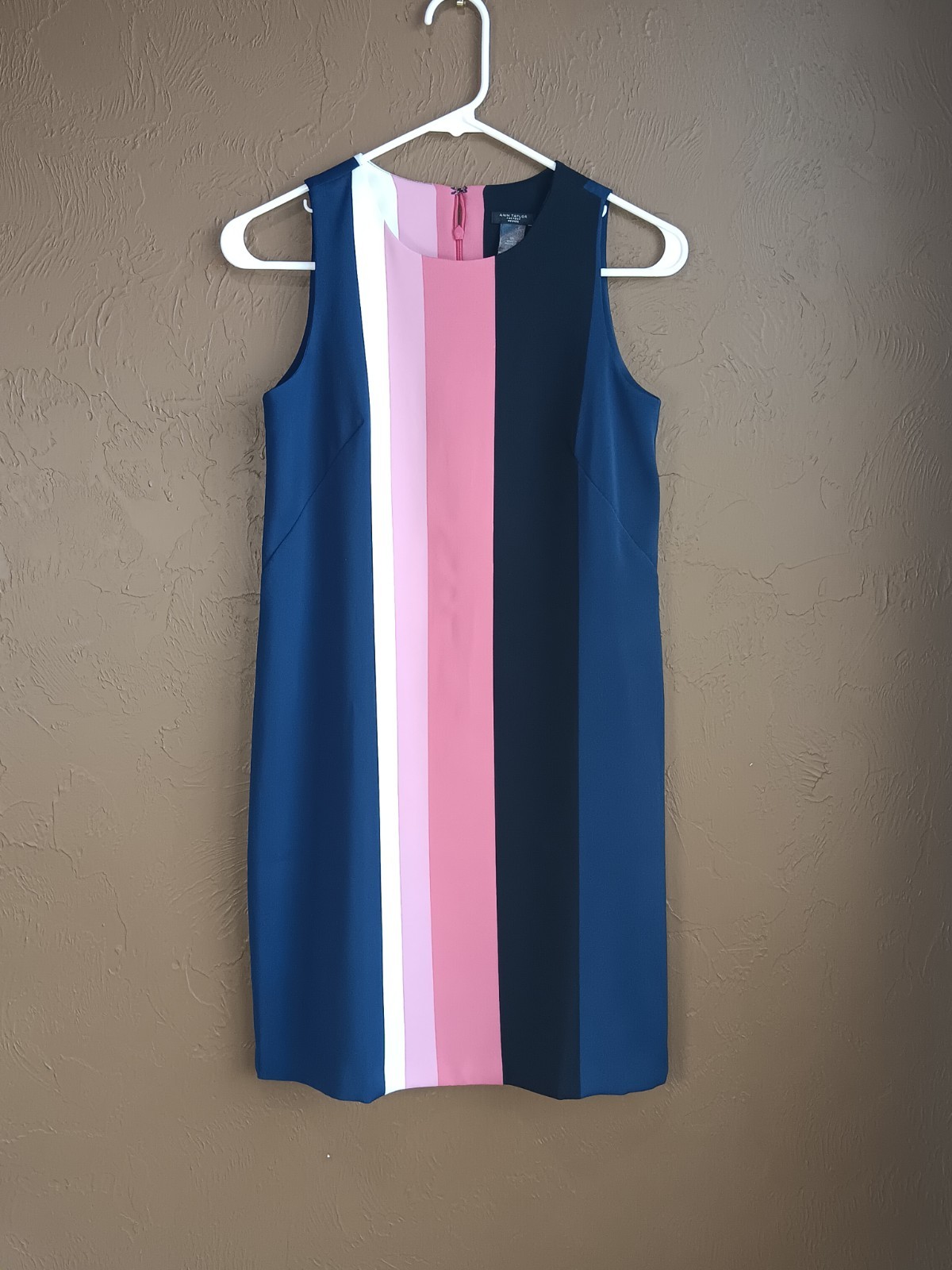 Pre Owned Ann Taylor Factory Women’s Vertical Colorblock Striped Navy Shift…