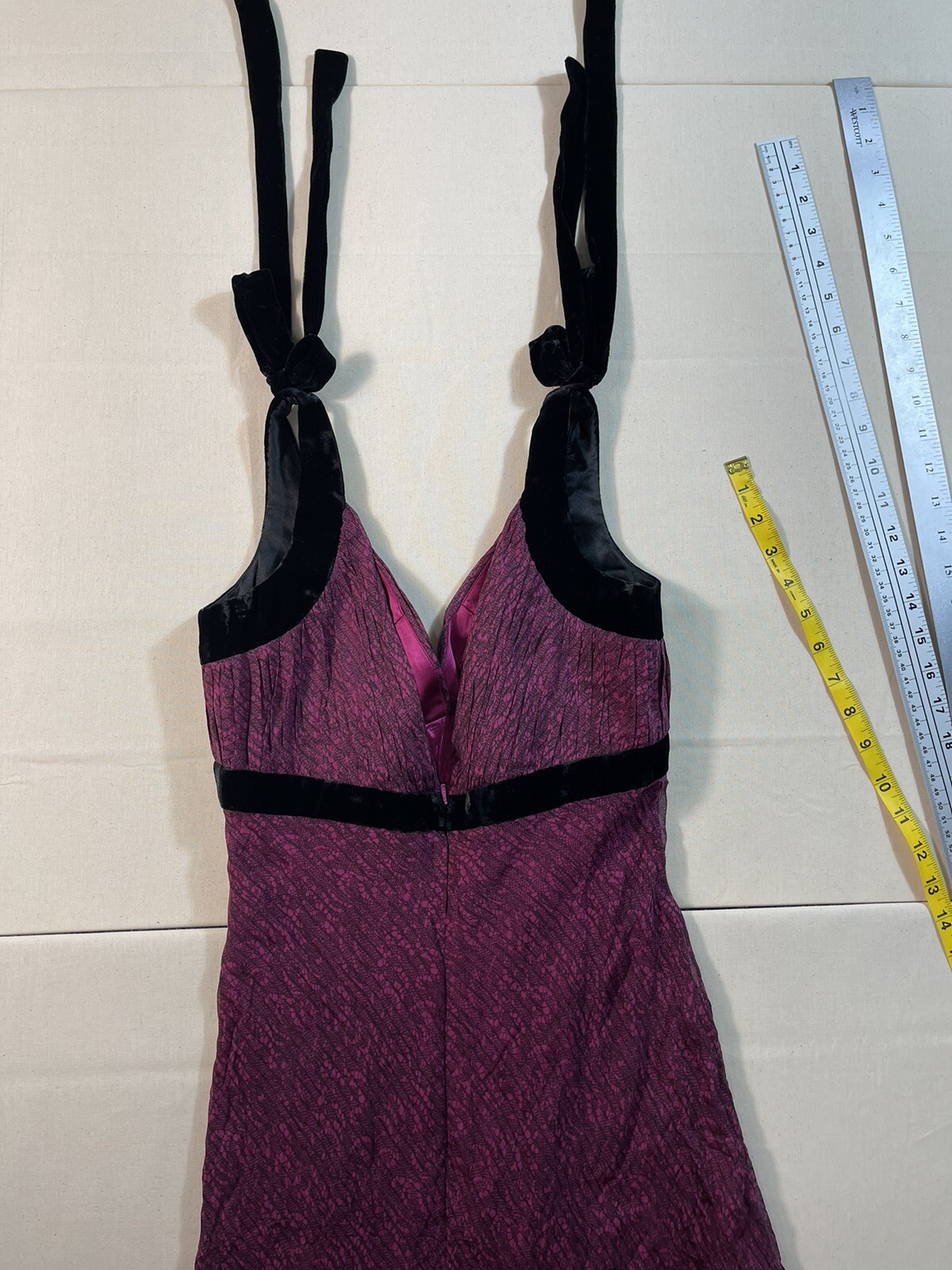 Carmen Marc Valvo Fine Feathers Magenta Strap Sundress Dress Size 4