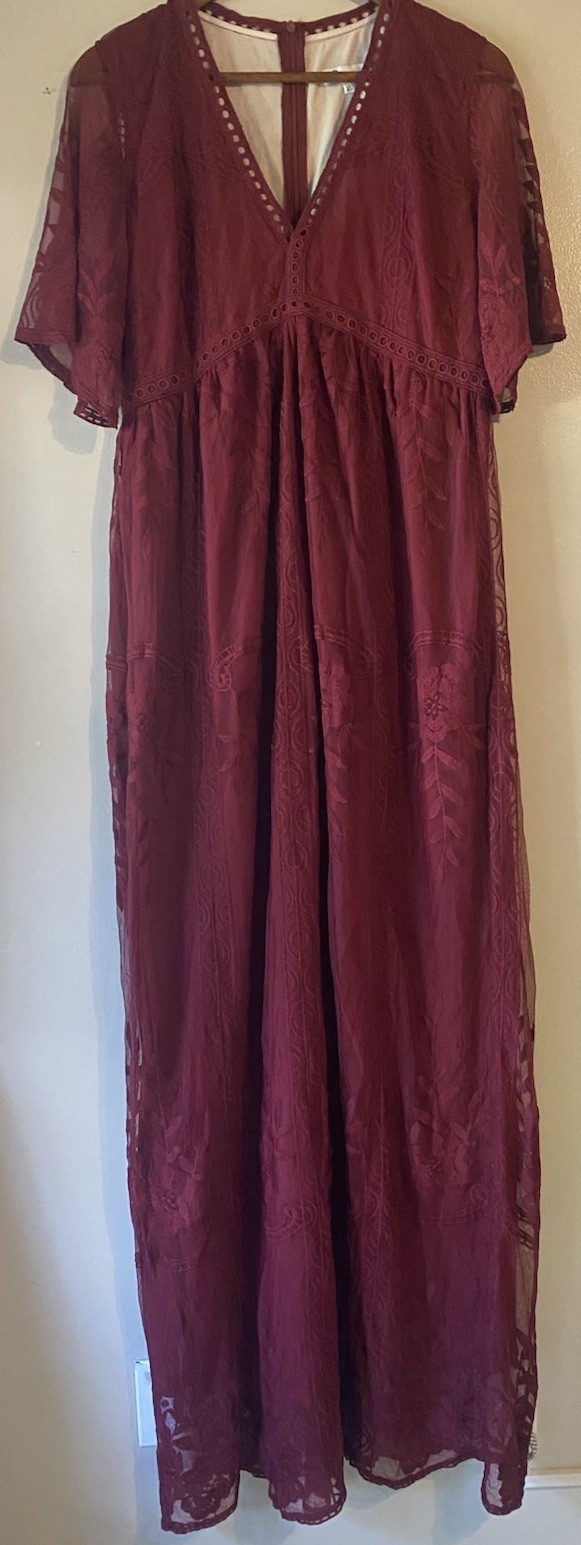 Women’s Hazel Blue Lace Maxi Dress, Lace, Burgundy, Gothic, fairy, Boho, Large