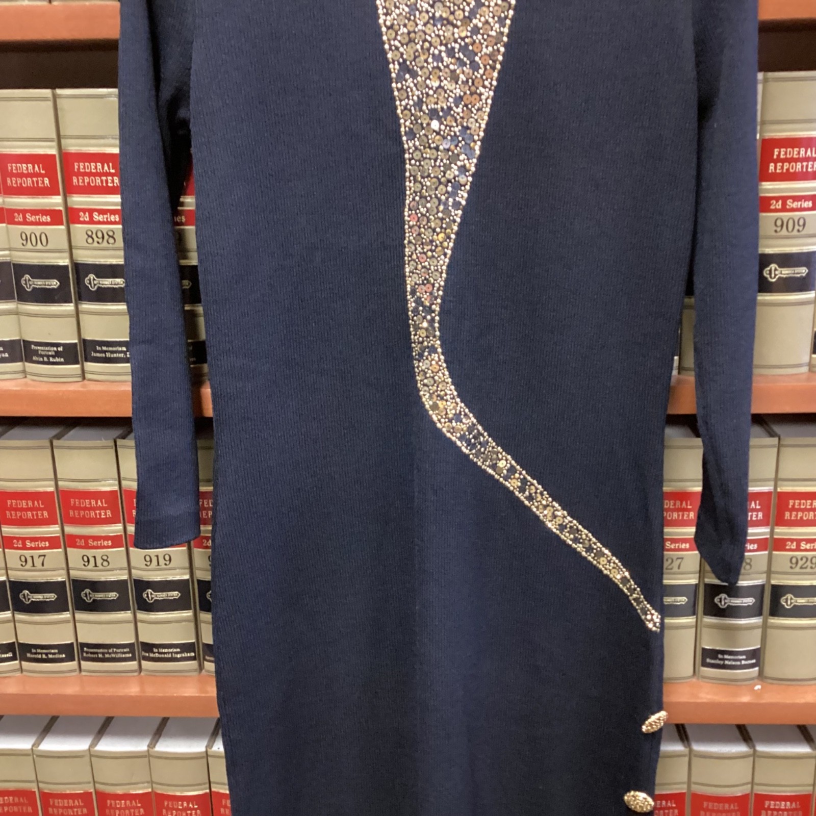 Vintage St. John by Marie Gray Santana Knit Maxi Dress Black Gold Beaded 10 M-L