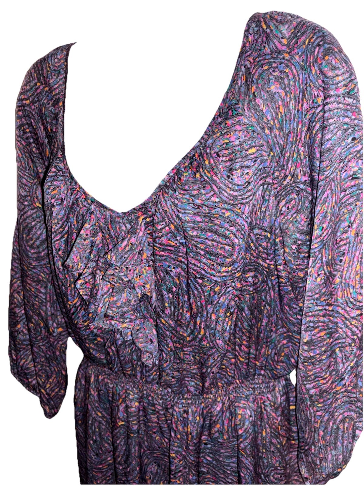 Shoshanna Silk Ruffle Bodice Short Dress Size 8 Colorful Black Print