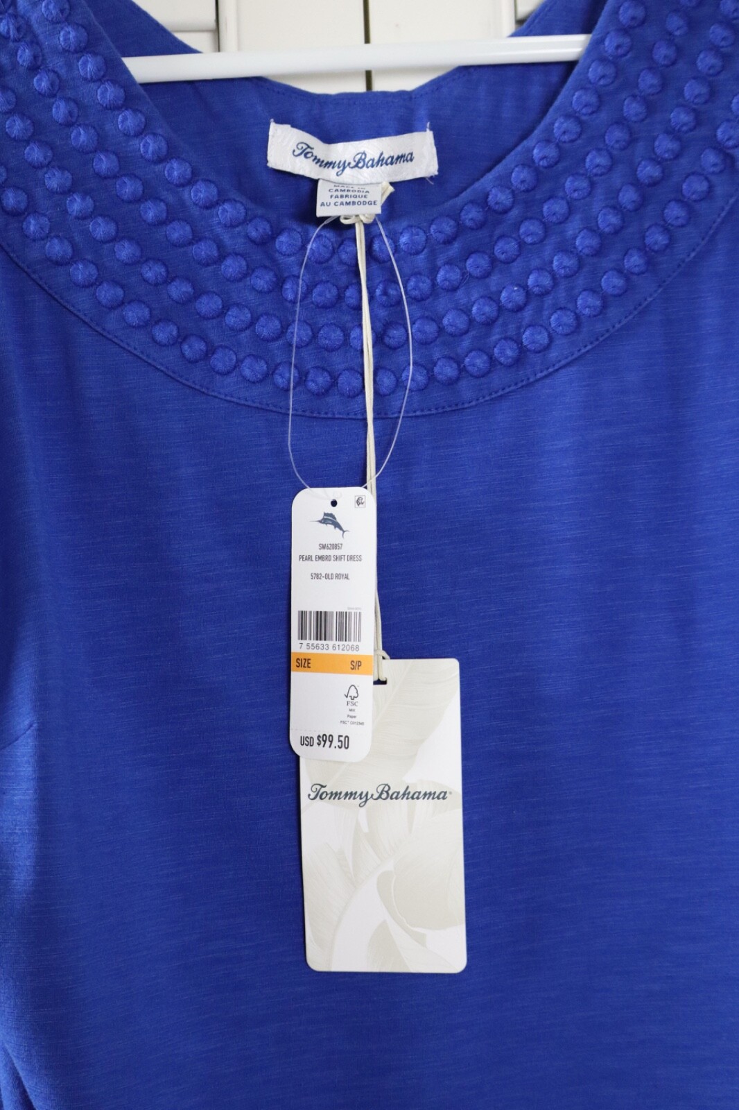 TOMMY BAHAMA NWT $99 Pearl Embroidered Shift Tank Dress in Old Royal Size Small