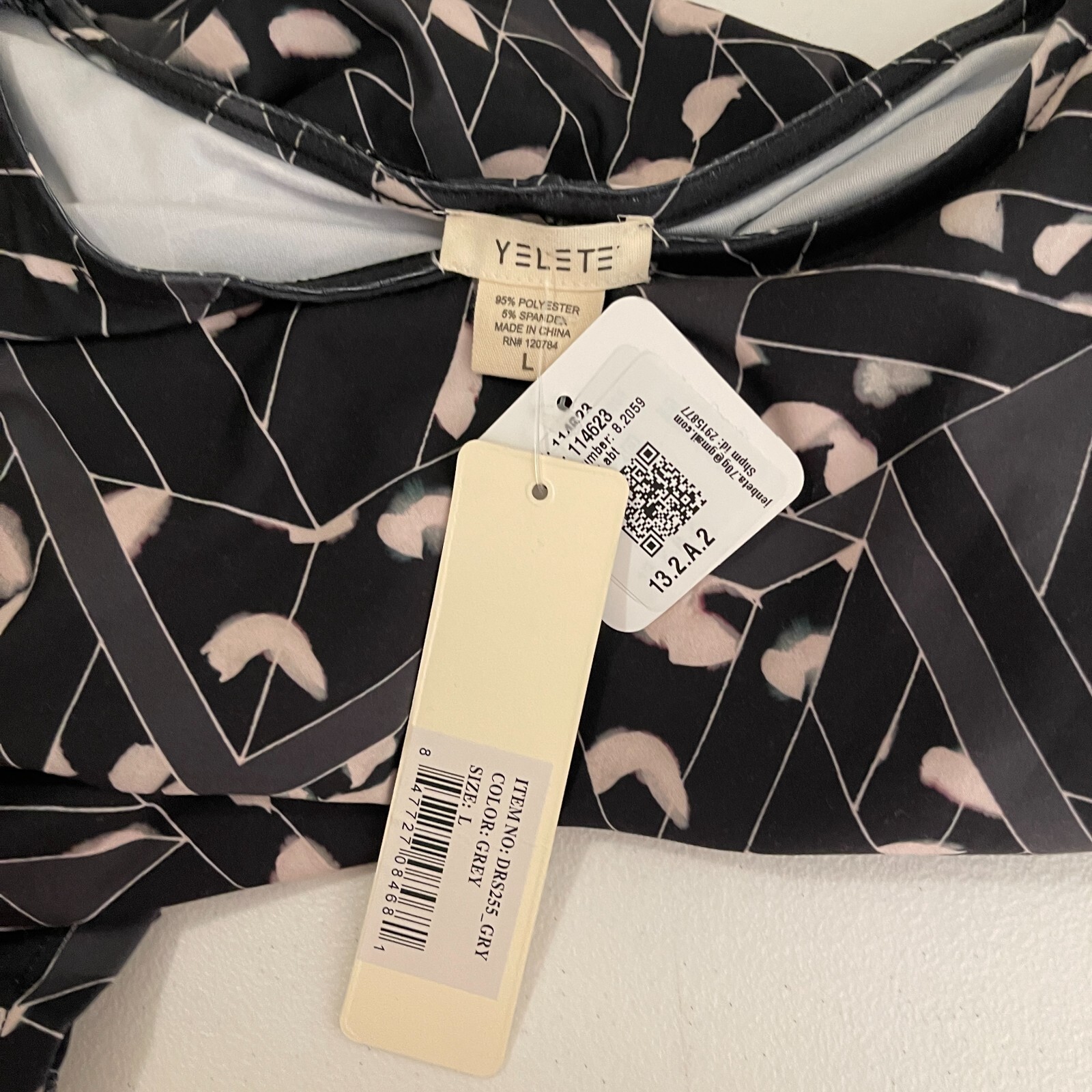 Yelete Dress Women’s Large Printed Shift 3/4 Sleeve Abstract Round Neck Top NWT