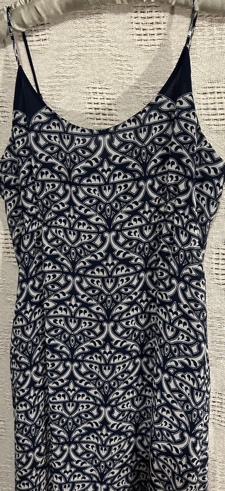 Ana Dress L Navy Blue Silky Boho Hippy Lightweight Lined Maxi Women’s Size Large