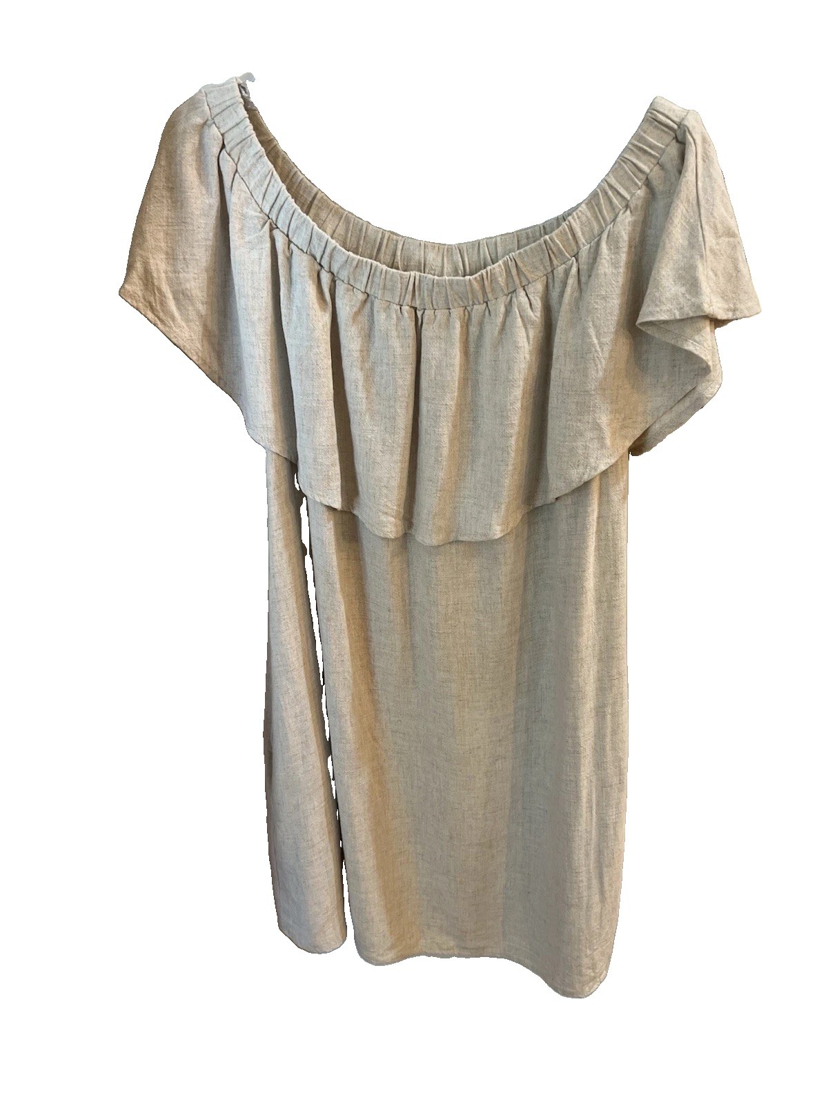 Pink Blush Oatmeal 100% Linen Off Shoulder Dress, Beach Cover, Pockets Size LRG