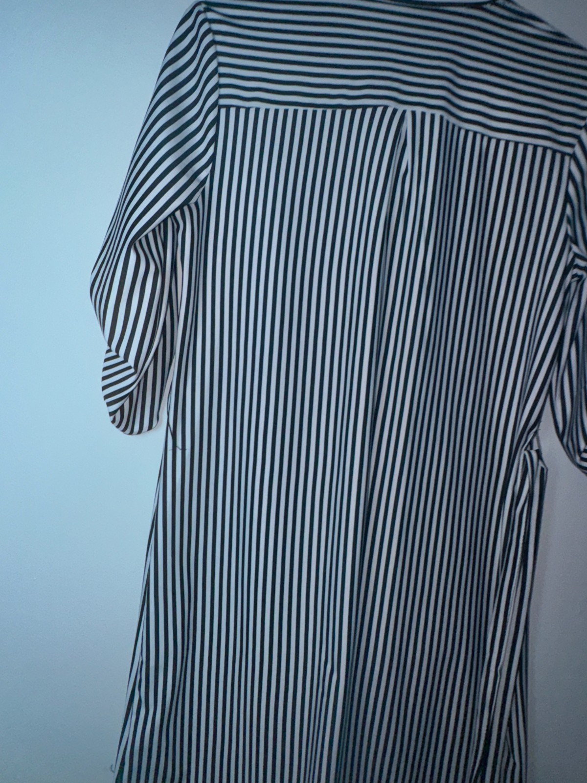 Mile Gabrielle Petite Striped Button-Down Shirt Dress Black White Roll Tab Sleev