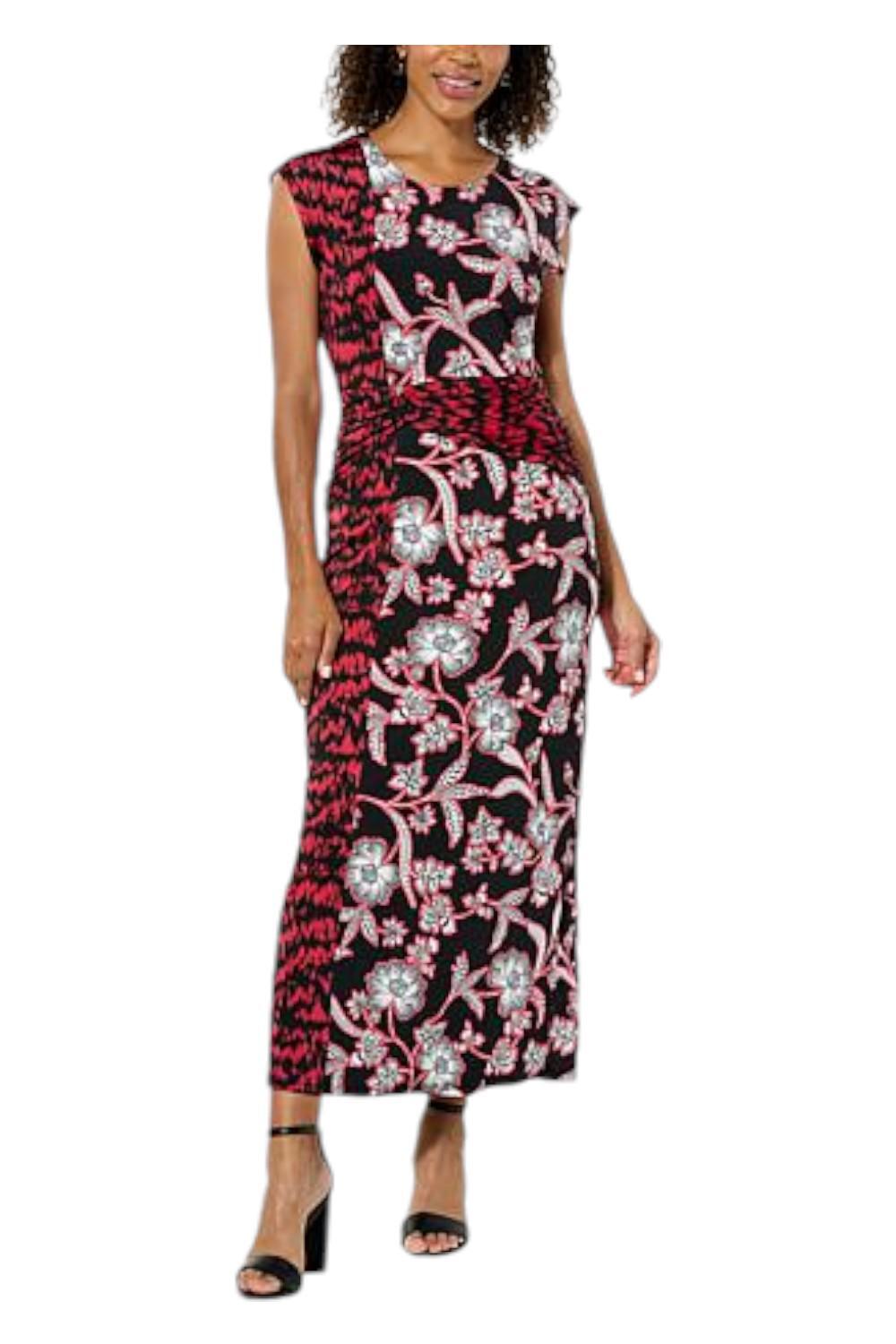 IMAN Women’s Global Chic Cap-Sleeve Draped Detail Dress Black Multi