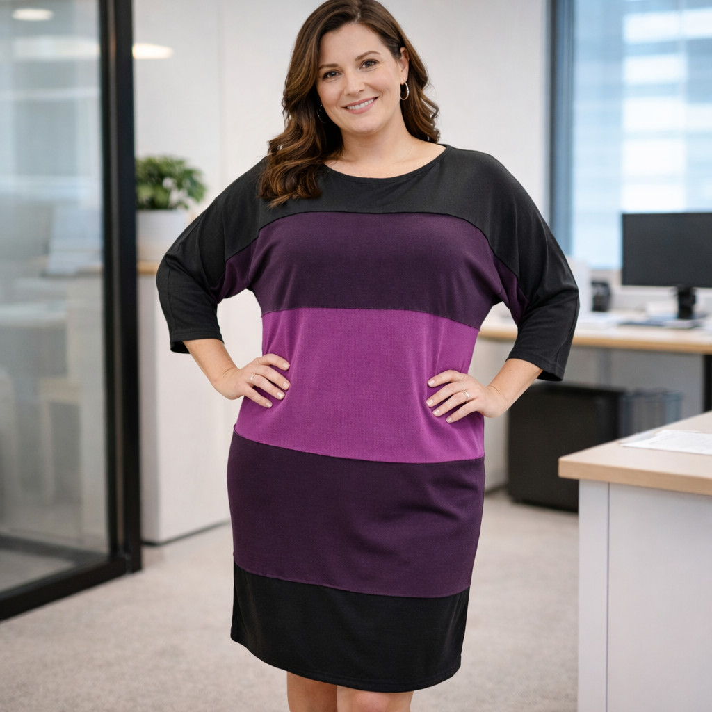NWT Dressbarn SZ 12 Purple Black 3/4 Dolman Sleeve Career Casual Lightweight NEW