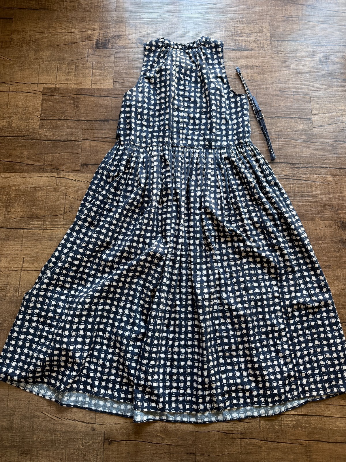 MaxMara Navy/Cream Gina Fit & Flare Geo Pattern Poplin Dress Size US 6