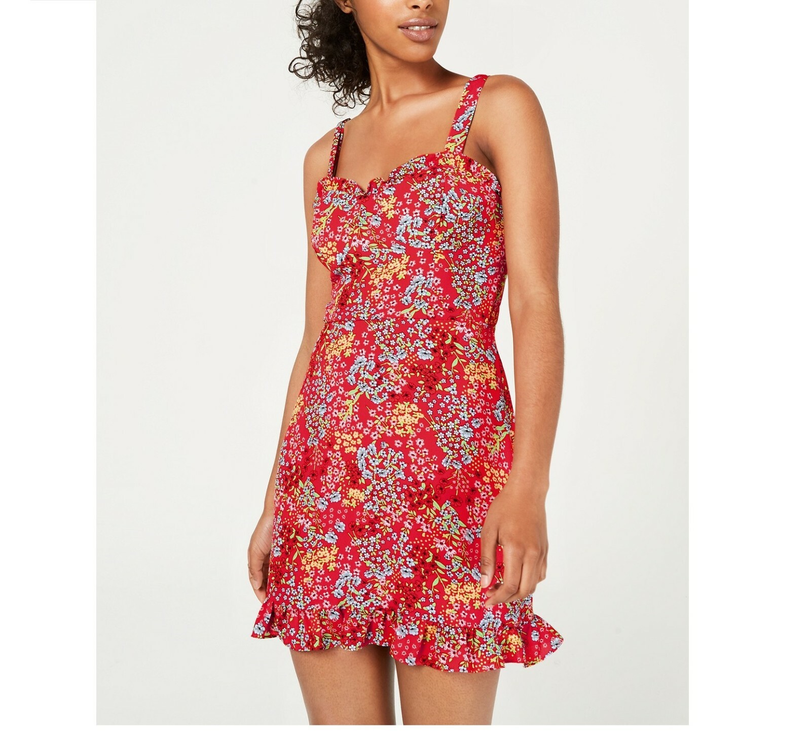 B Darlin Junior Women 11/12 Orange Yellow Red Floral Sleeveless Ruffle Dress NWT