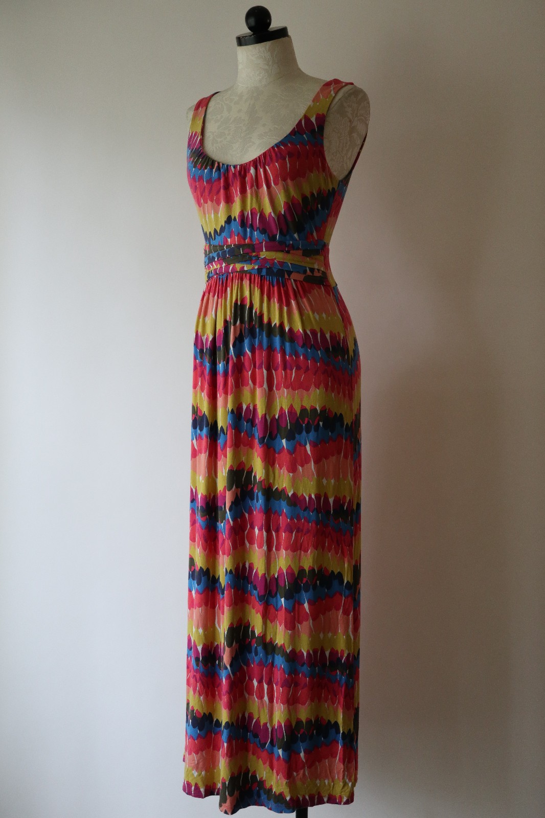Boden Pink Blue Rainbow Stretchy Jersey Knit Sleeveless Long Maxi Dress Women 6R