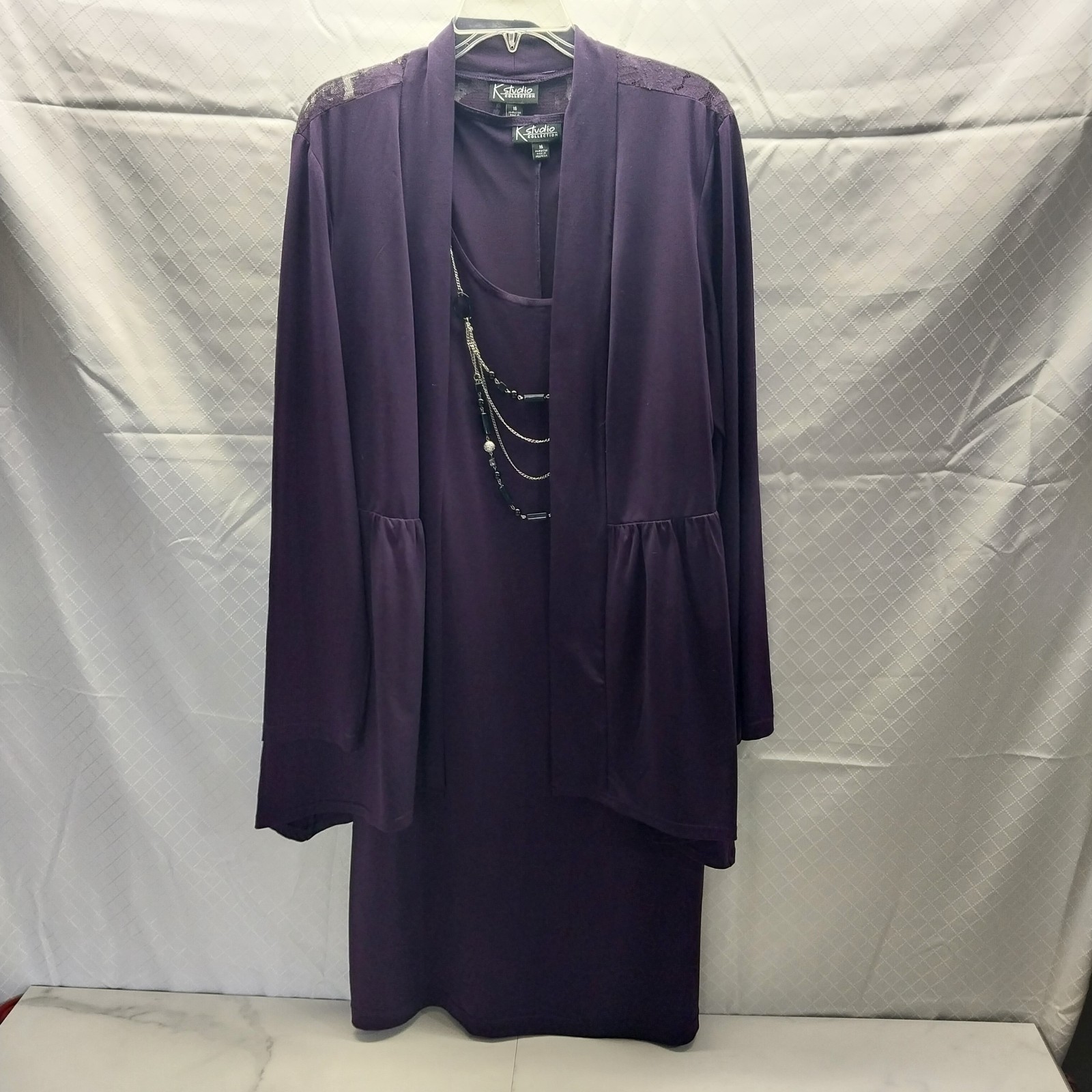 K Studio collection 2 piece purple dress with necklace size 16 rn# 89700
