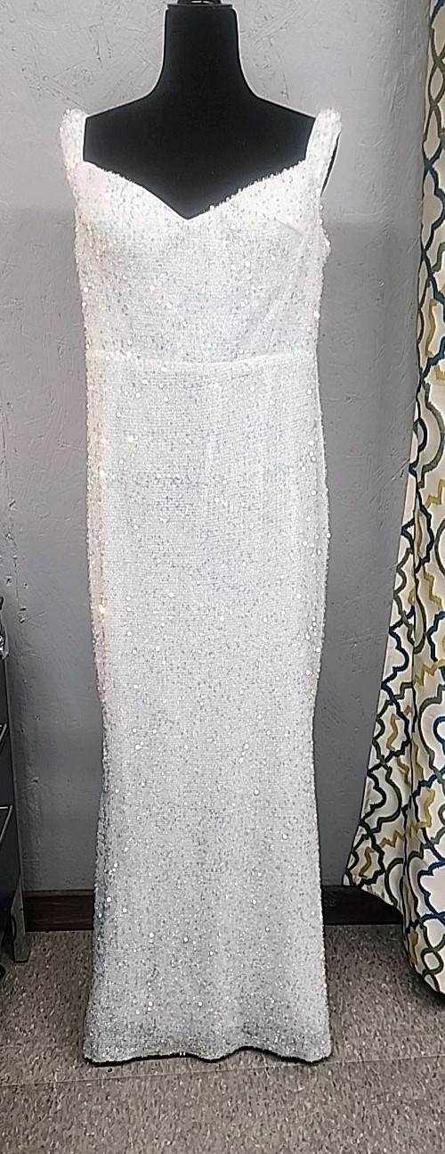 2x Sequin Long Iridescent Sleeves Sweatheart Neckline Prom Homecoming Dress