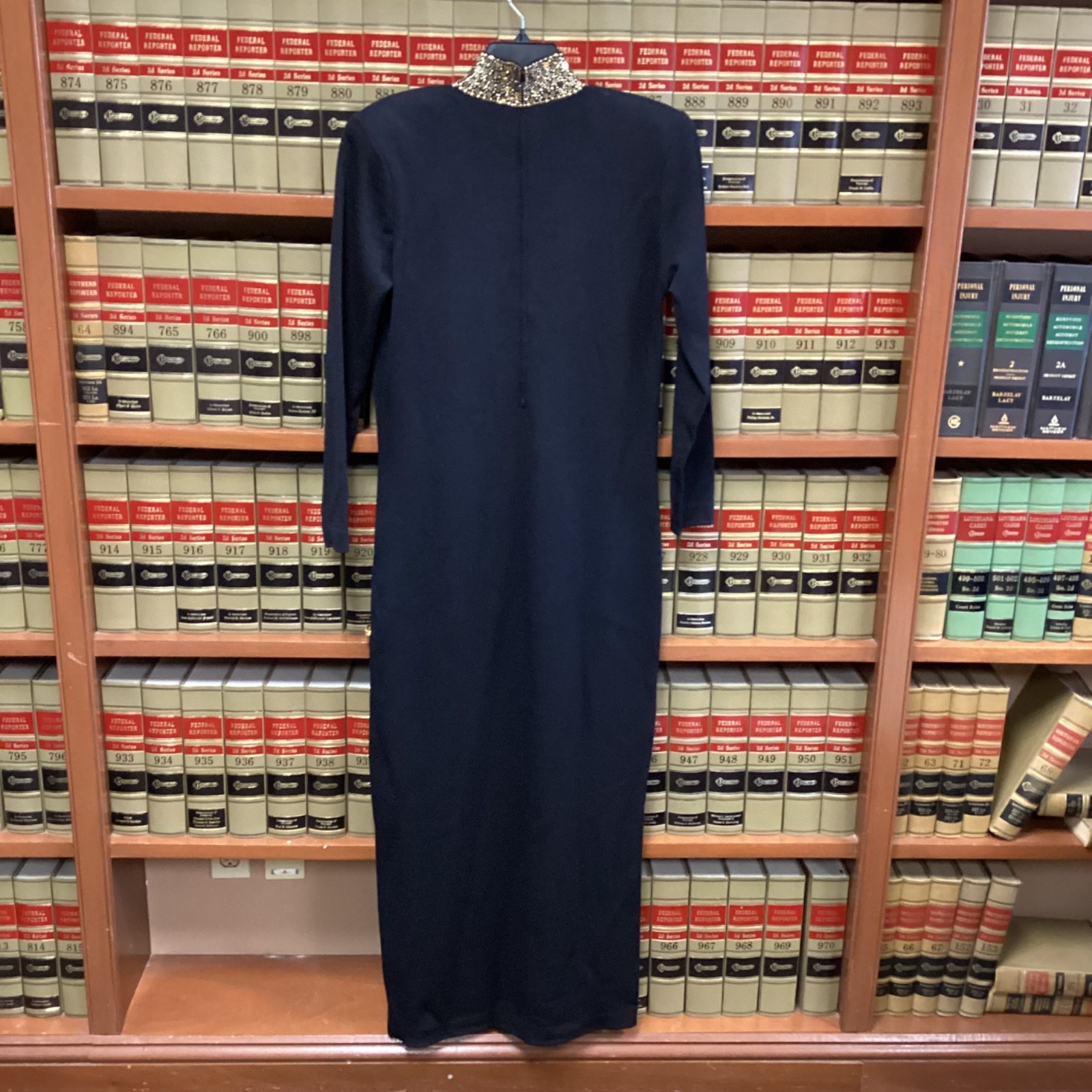 Vintage St. John by Marie Gray Santana Knit Maxi Dress Black Gold Beaded 10 M-L