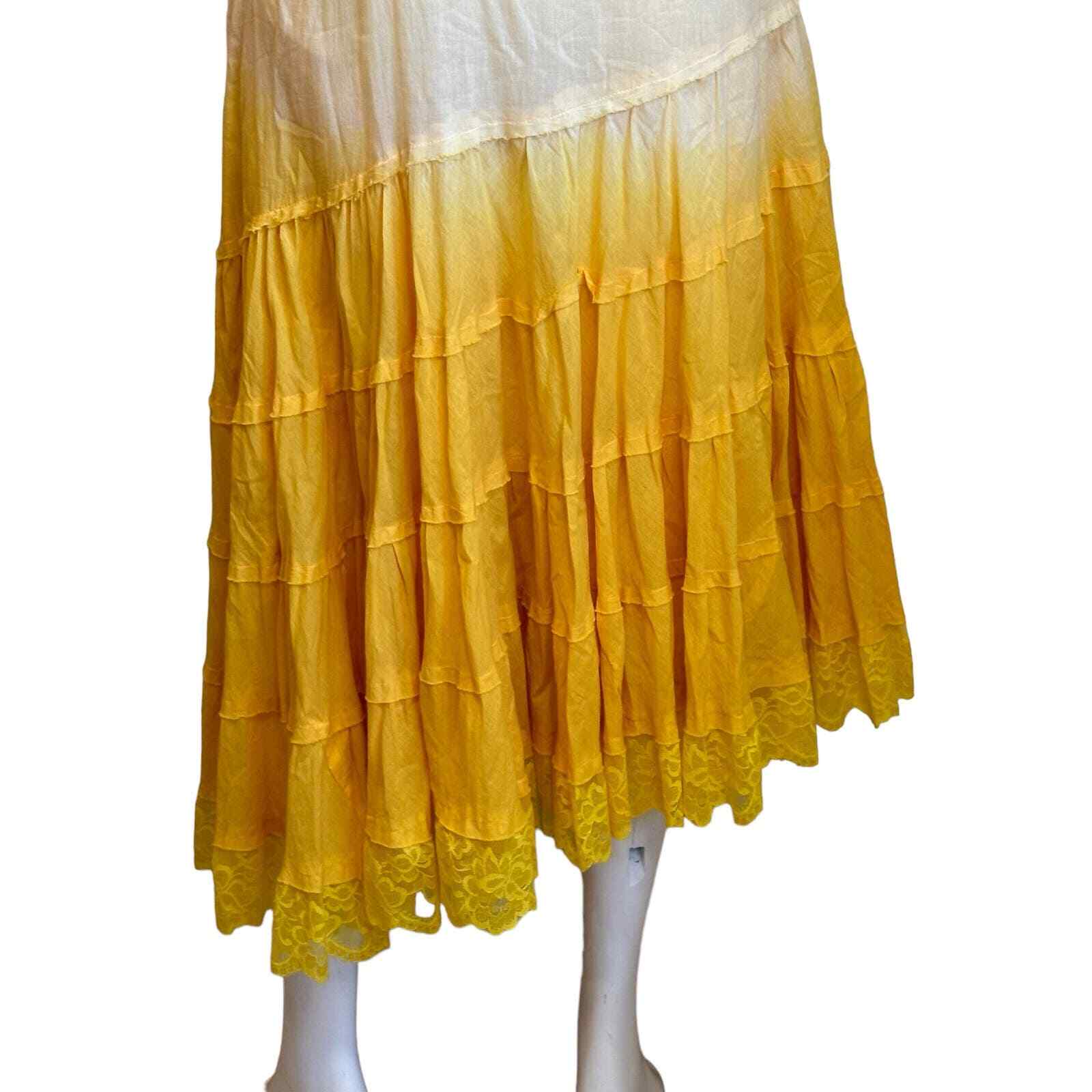 Alberto Makali Ombre Yellow Asymmetrical Crochet Look Midi SunDress Y2K sz 8