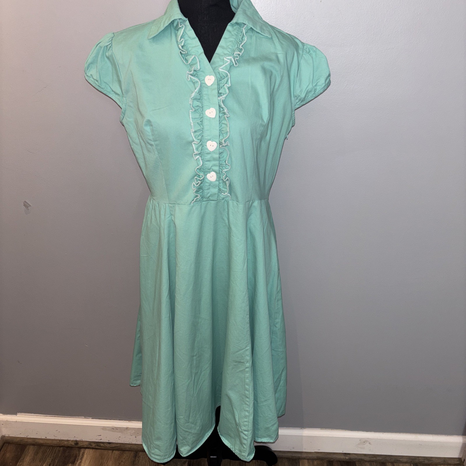 Vienna Summer Teal Women’s Retro Modest Swing Vintage Party Dress Size L
