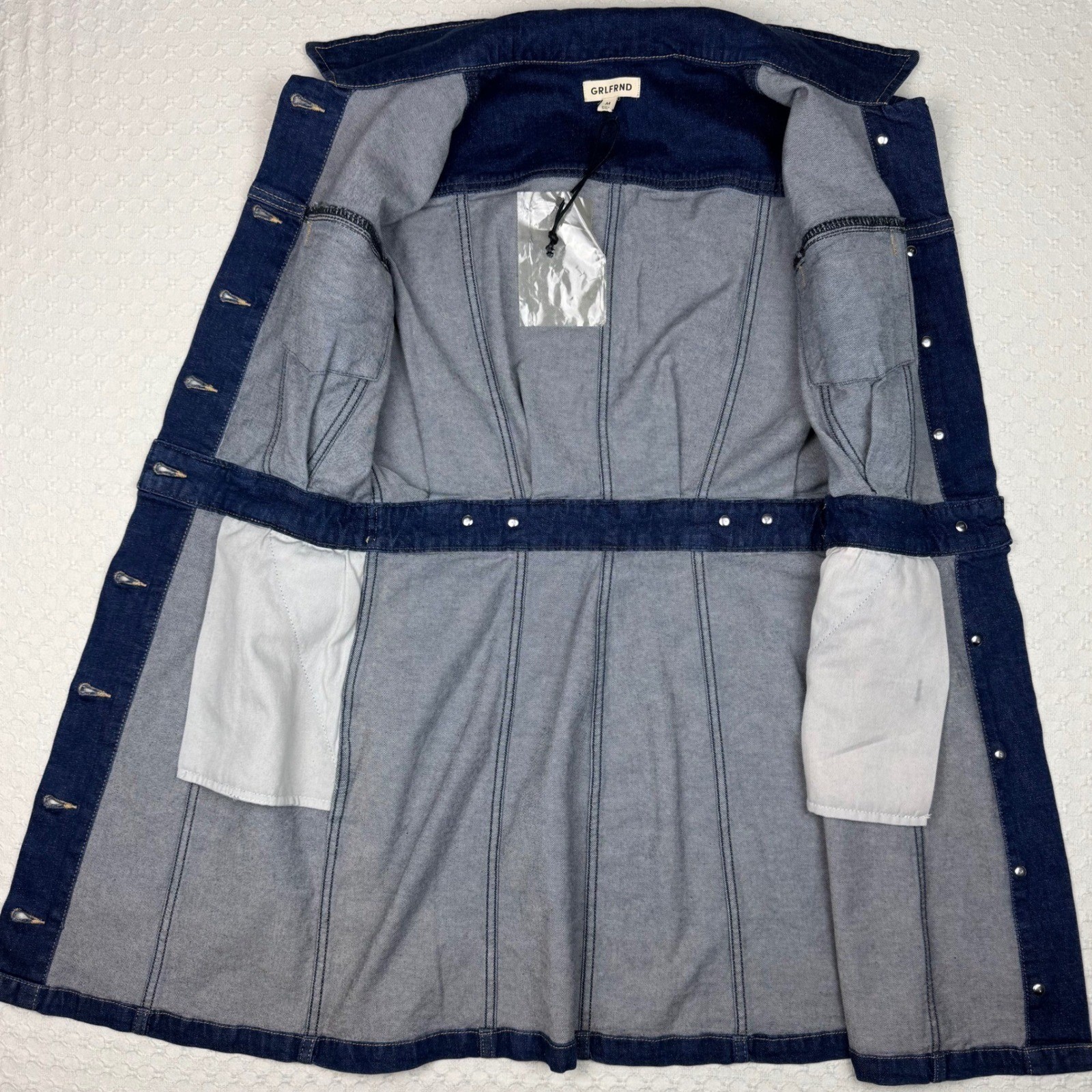 GRLFRND Celeste Denim Vest Dress Button Front Womens Size M Blue Clean Girl Chic