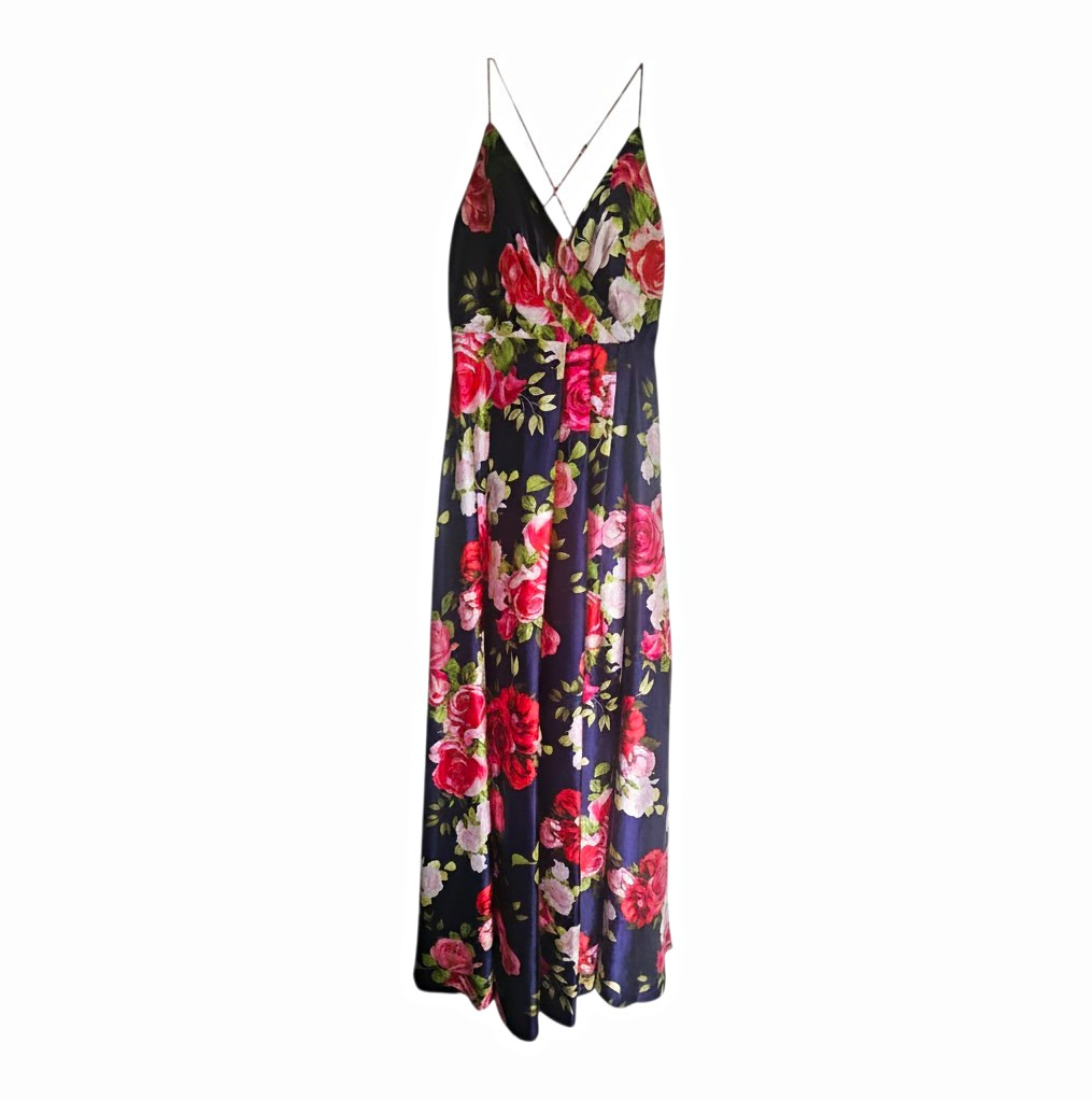 Sequin Hearts Juniors 11 Navy Floral V-Neck Spaghetti Strap Maxi Dress