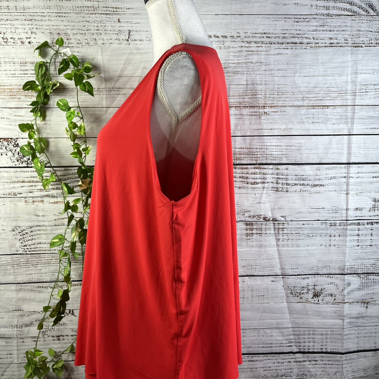 Susan Graver Dress sz Large Petite Fire Orange Lagenlook Layered Knee Stretch