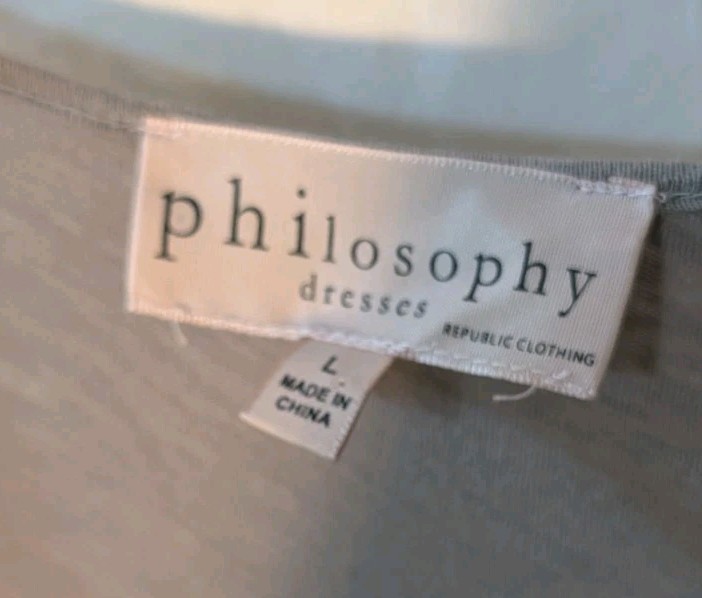NWT Philosophy Sz L Light Brown Heathered 100% Cotton Knit Asym Chiffon-Hem