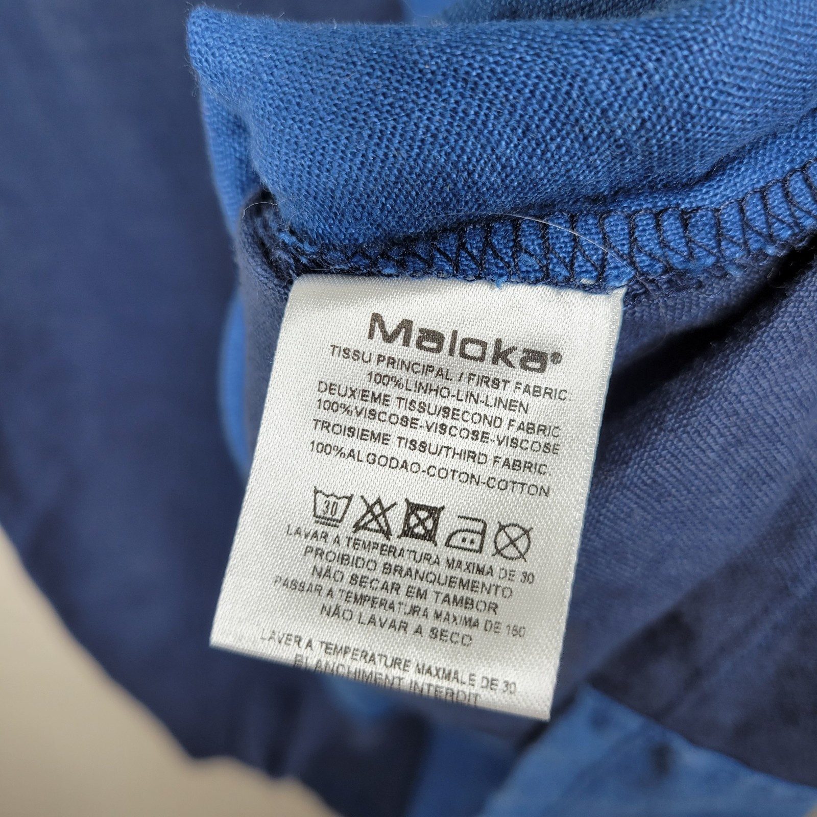 Maloka Portugal Blue Patchwork Linen Cotton Mixed Media Sleeveless Dress 4