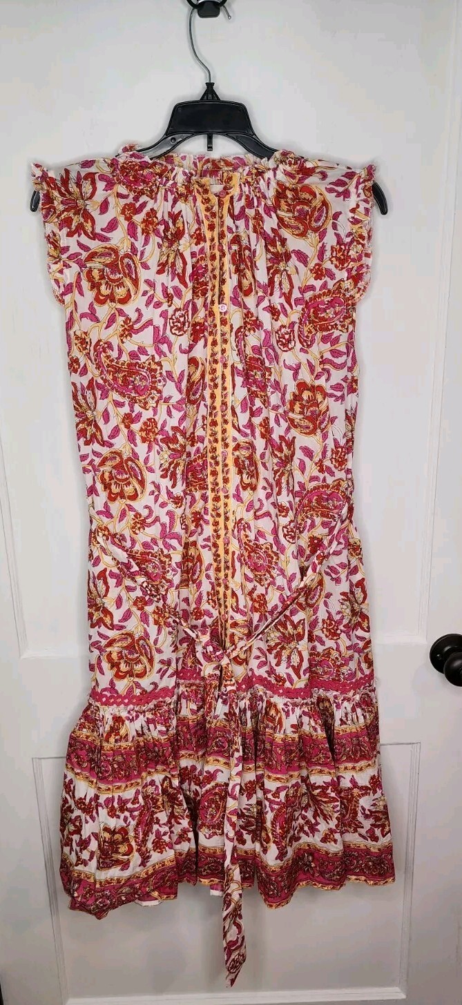 Size XS Lola Australia Leo Midi Dress Floral Paisley Ruffle Tiered Cotton Summer
