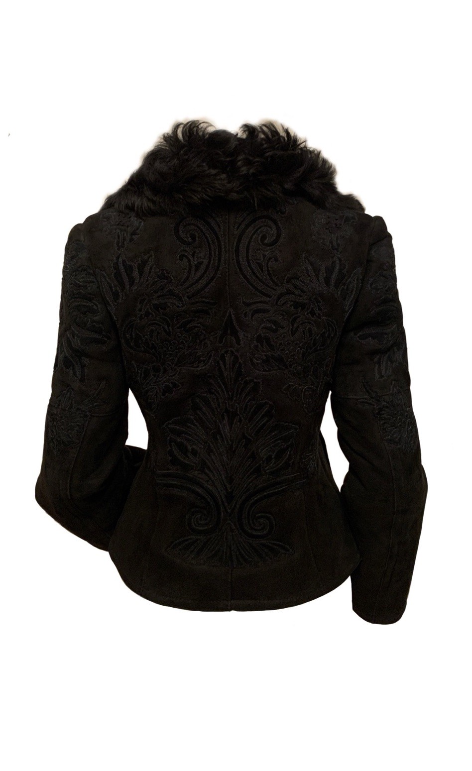 GUCCI TOM FORD Black Fur Suede Shearling Detailed Embroidered Jacket Coat 42