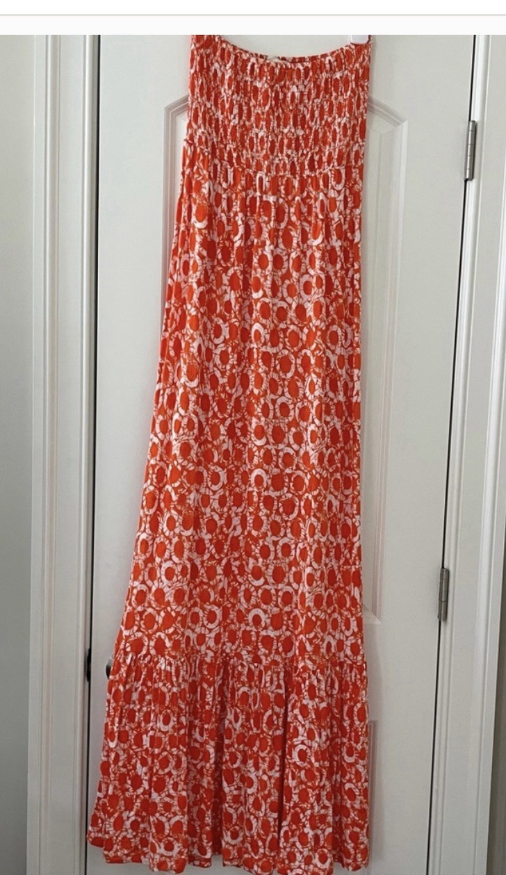 Michael Kors Orange And White Ruched Top Long maxi dress