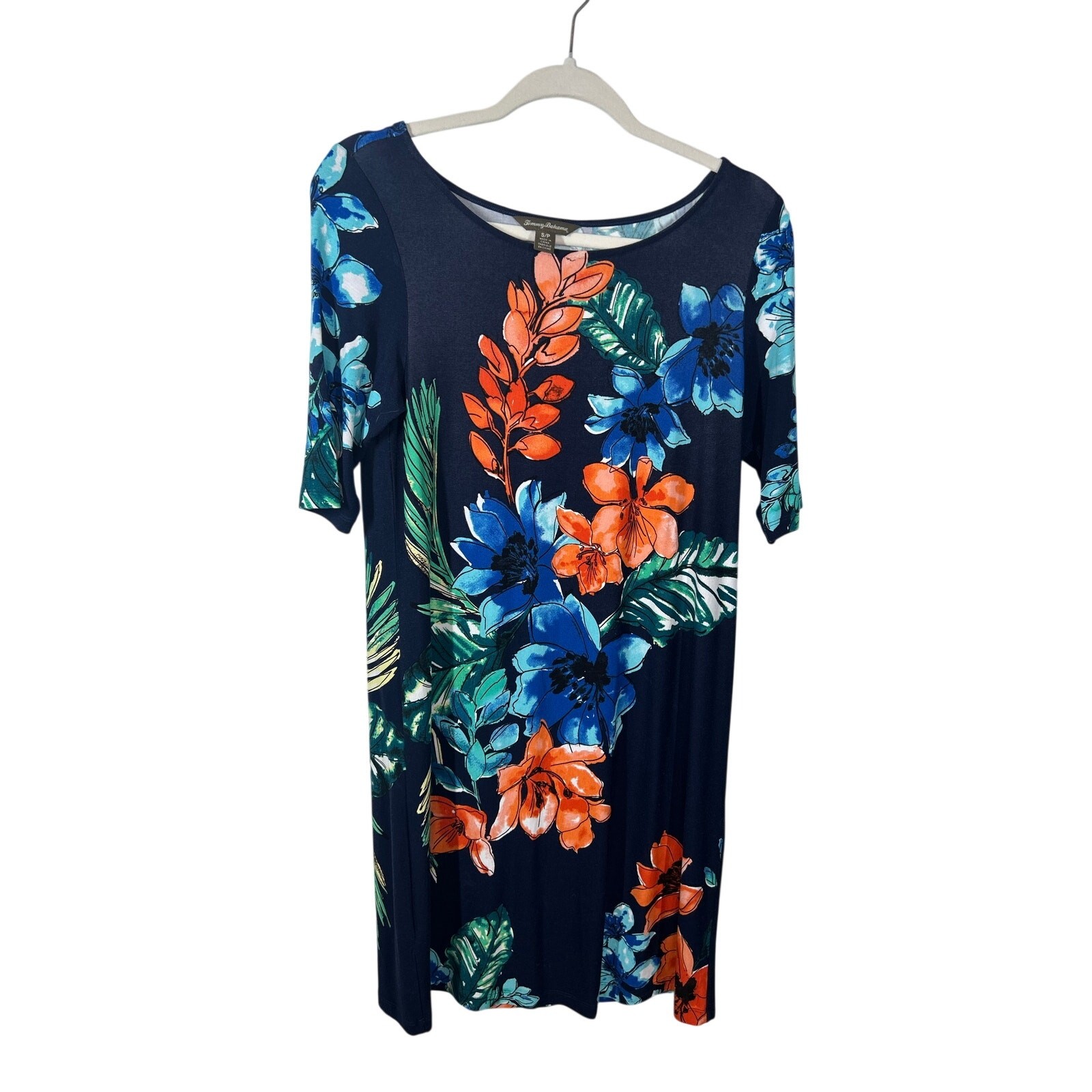 Tommy Bahama Womens Small Tropical Shift Dress Resort Vacation 3/4 Sleeve