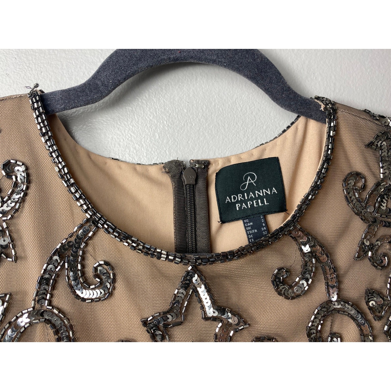 ADRIANNA PAPELL DRESS 2 SEQUIN BEADED WEDDING GUEST COCKTAIL PARTY SHORT DAMASK
