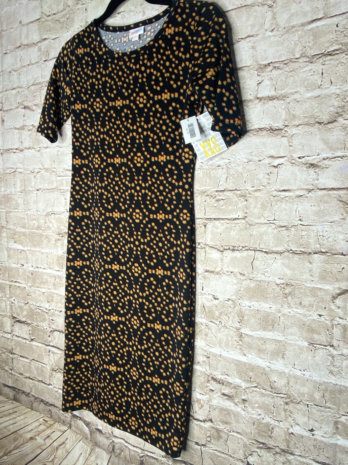 Lularoe Julia Dress XXS Geometric Black Gold Red Green Fitted NWT