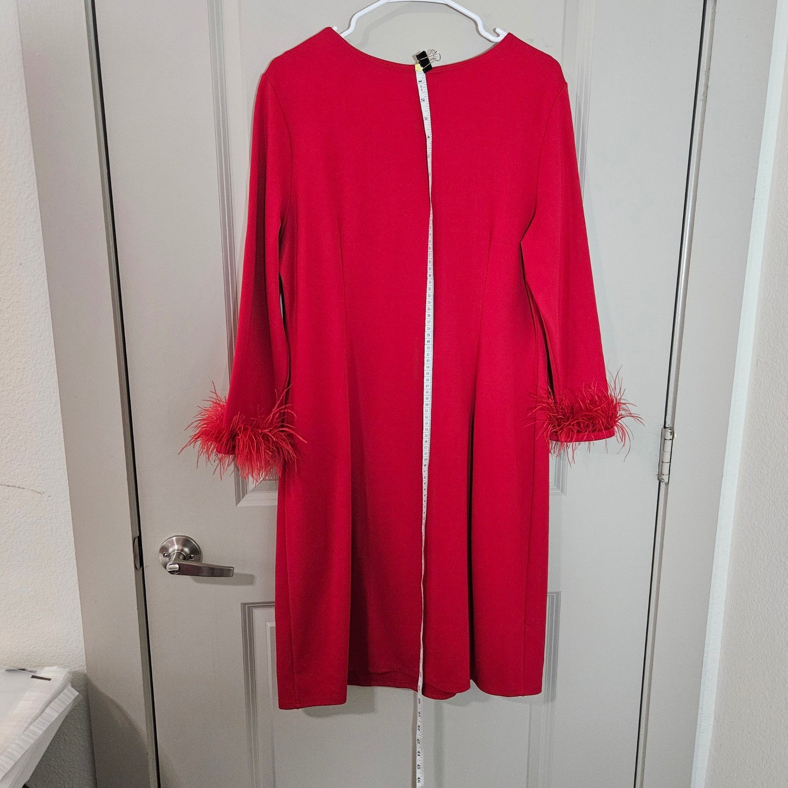 Jude Connally Franca Red Feather Cuff Dress Womens XL Long Sleeve Holiday NEW