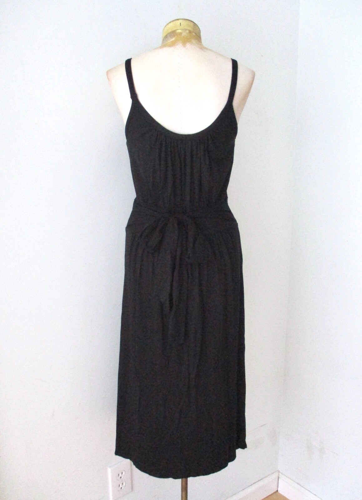 Three Dots black rayon lycra soft jersey knit tank dress tie back wide waist M