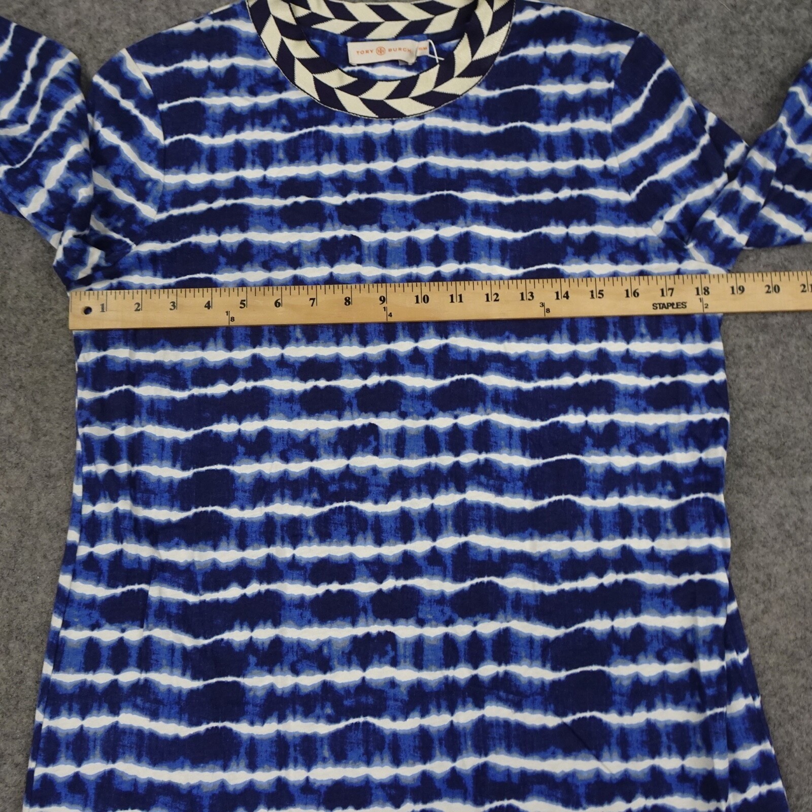 Tory Burch Dress Womens Medium M Blue Shift Midi Tye Die Career Stretch Hollie