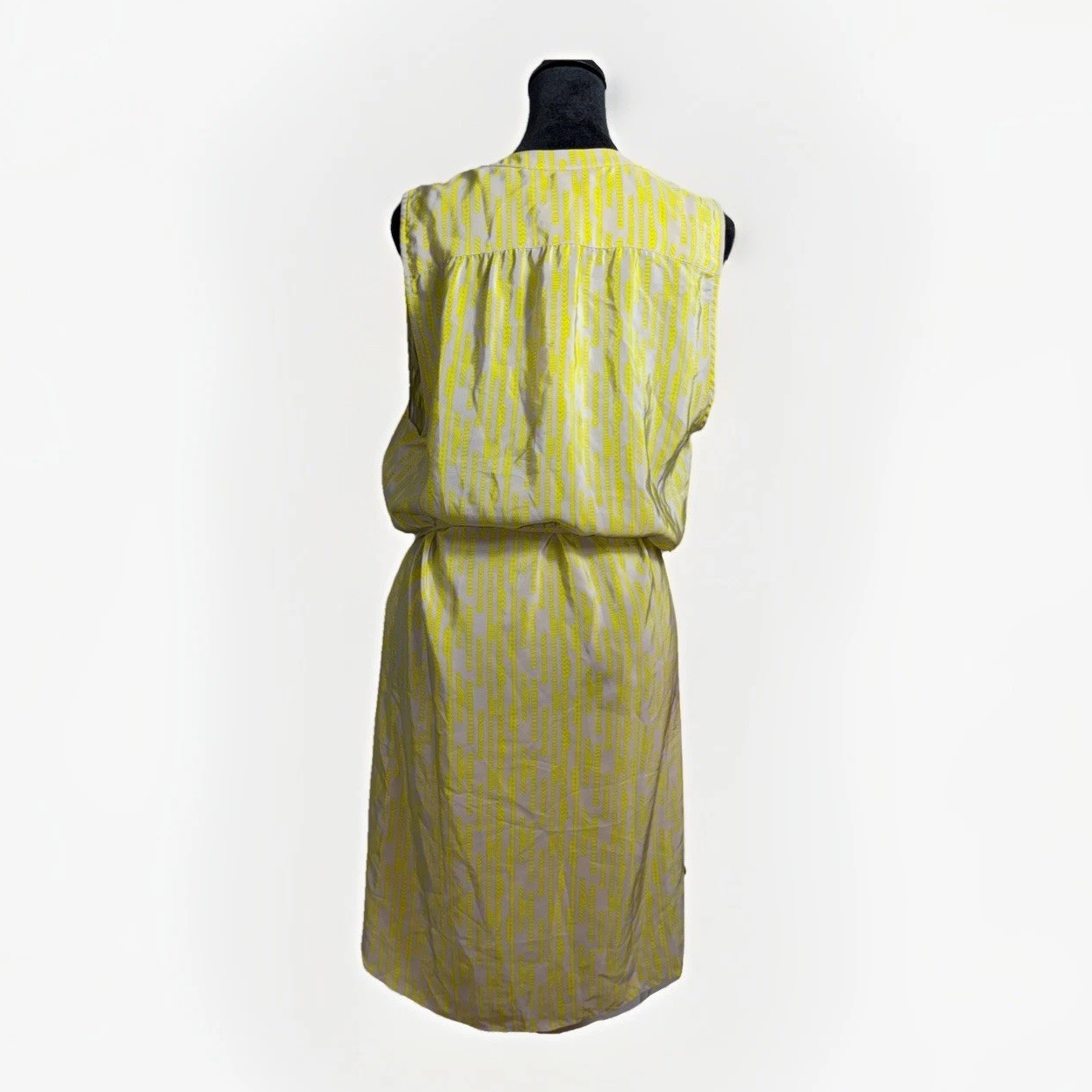 Britt Ryan Yellow Gray Sleeveless V-Neck Silk Dress Size M NWT Tie Waist