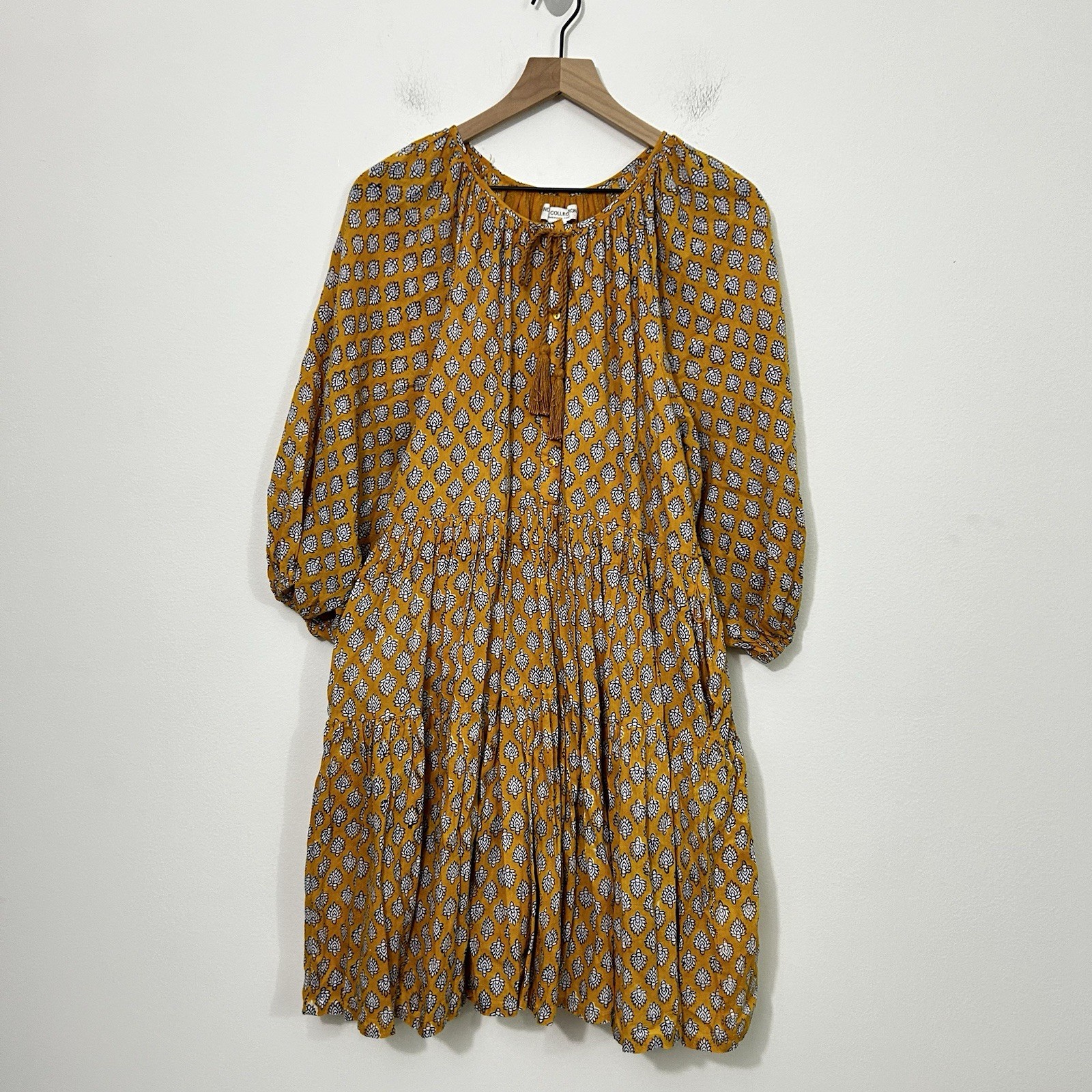 Emerson Fry Small Clemence Dress India Collection Tiered Yellow Boho Beach