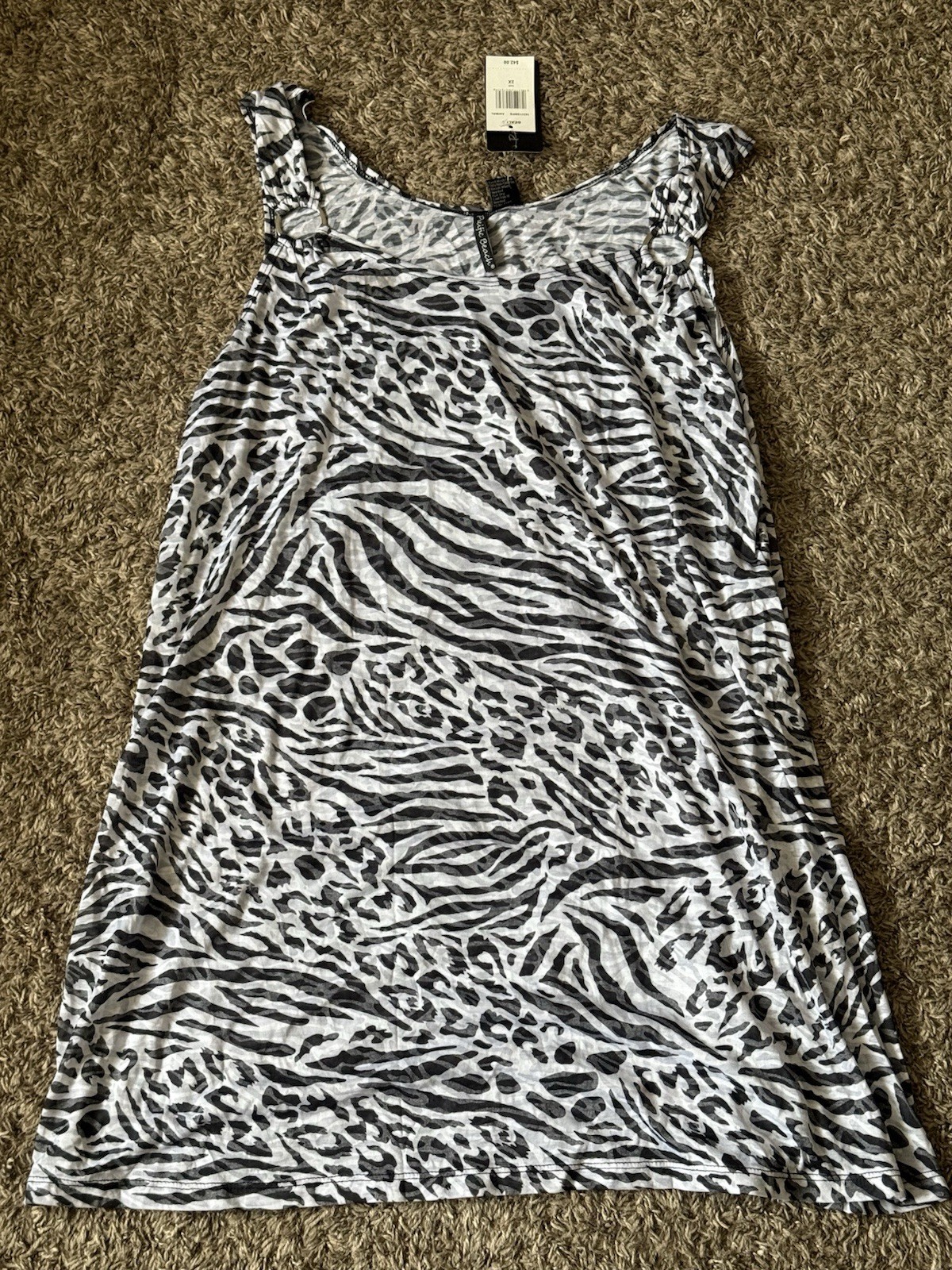 Pacific Beach Dress 2X Plus Size Zebra Animal Print Sleeveless Cover Up O-Ring