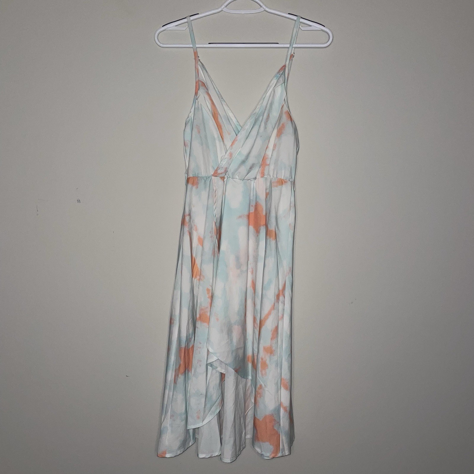 Splotchy Orange Blue White M Tie Dye Pattern Hi-Low Sleeveless Dress Summer