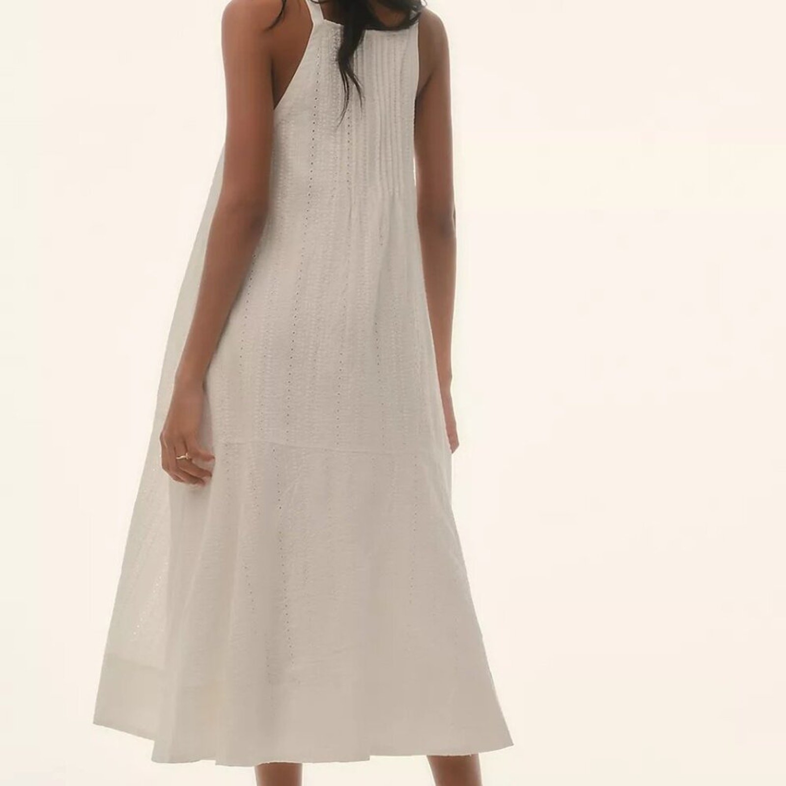 Pilcro Sleeveless Patchwork Midi Dress Eyelet Flowy Cottagecore in Ivory/White S