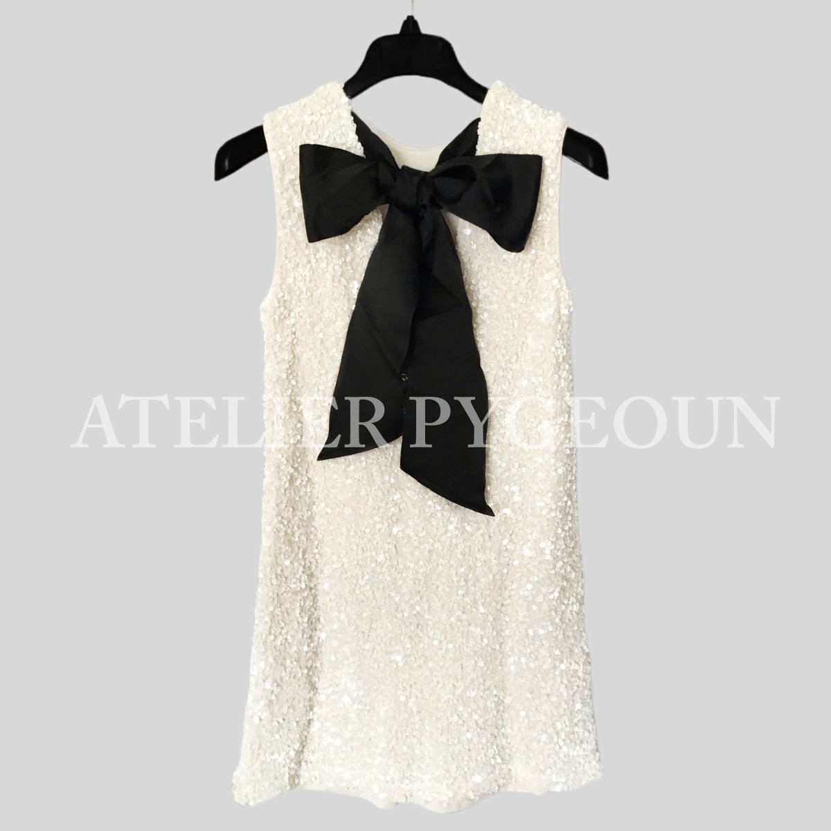 NWT H&M Sleeveless Sequined Tie-Back Bow Party Dress White/Black XS S M L XL XXL