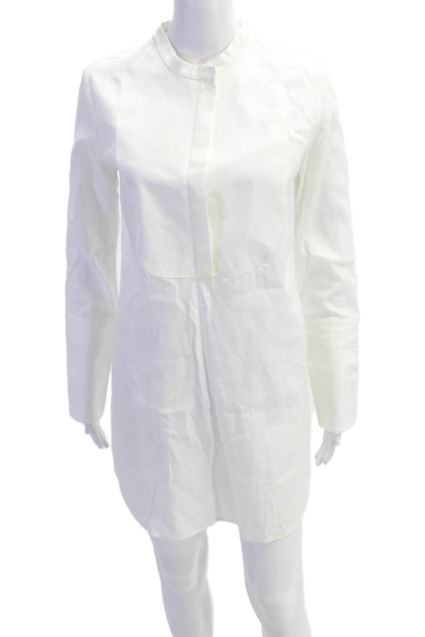 Protagonist Womens Cotton Long Sleeve Button Up Shirt Dress White Size 4