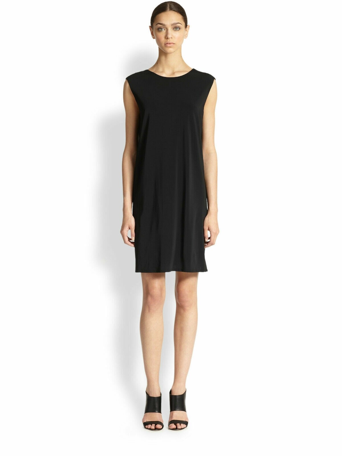 Helmut Lang Black Sleeveless Stretch Jersey V-Back Pullover Shift Dress Large