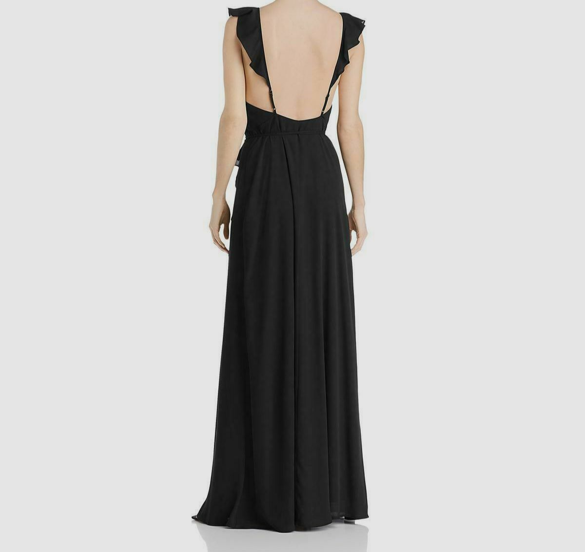 $205 Wayf Women’s Black Sleeveless Ruffled V-Neck Column Wrap Dress Size Small