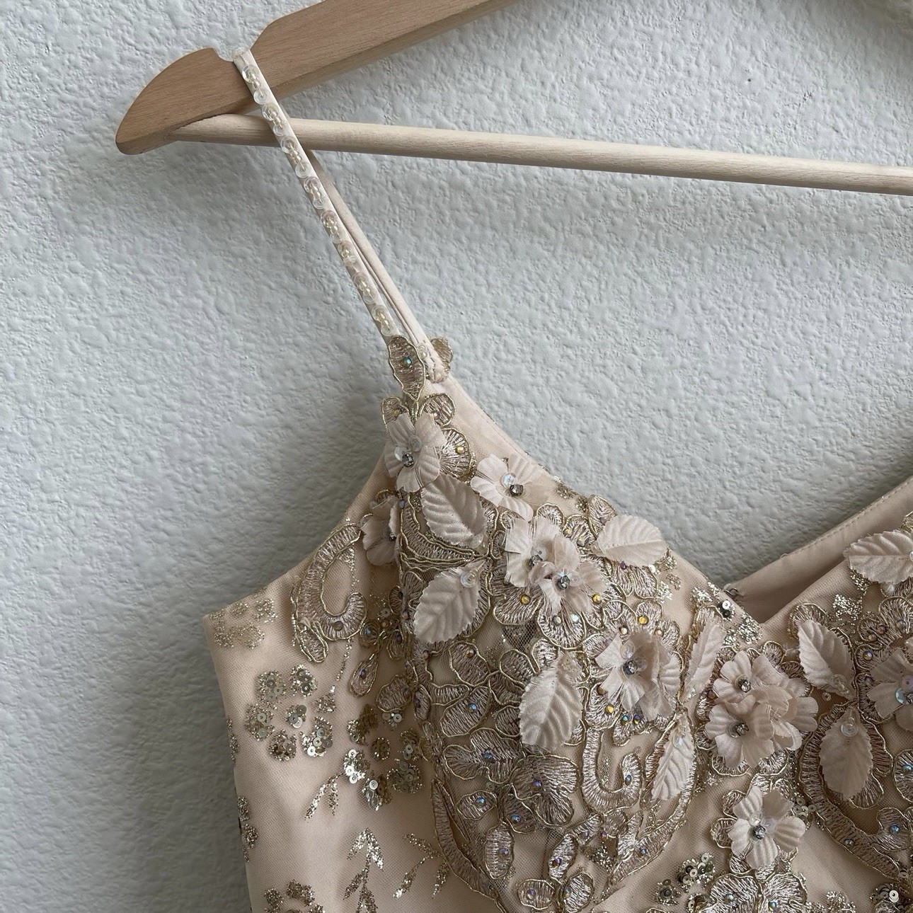 DANCING QUEEN Gold Beige Floral Glitter Tinker Bell Fairy Princess Tulle Dress