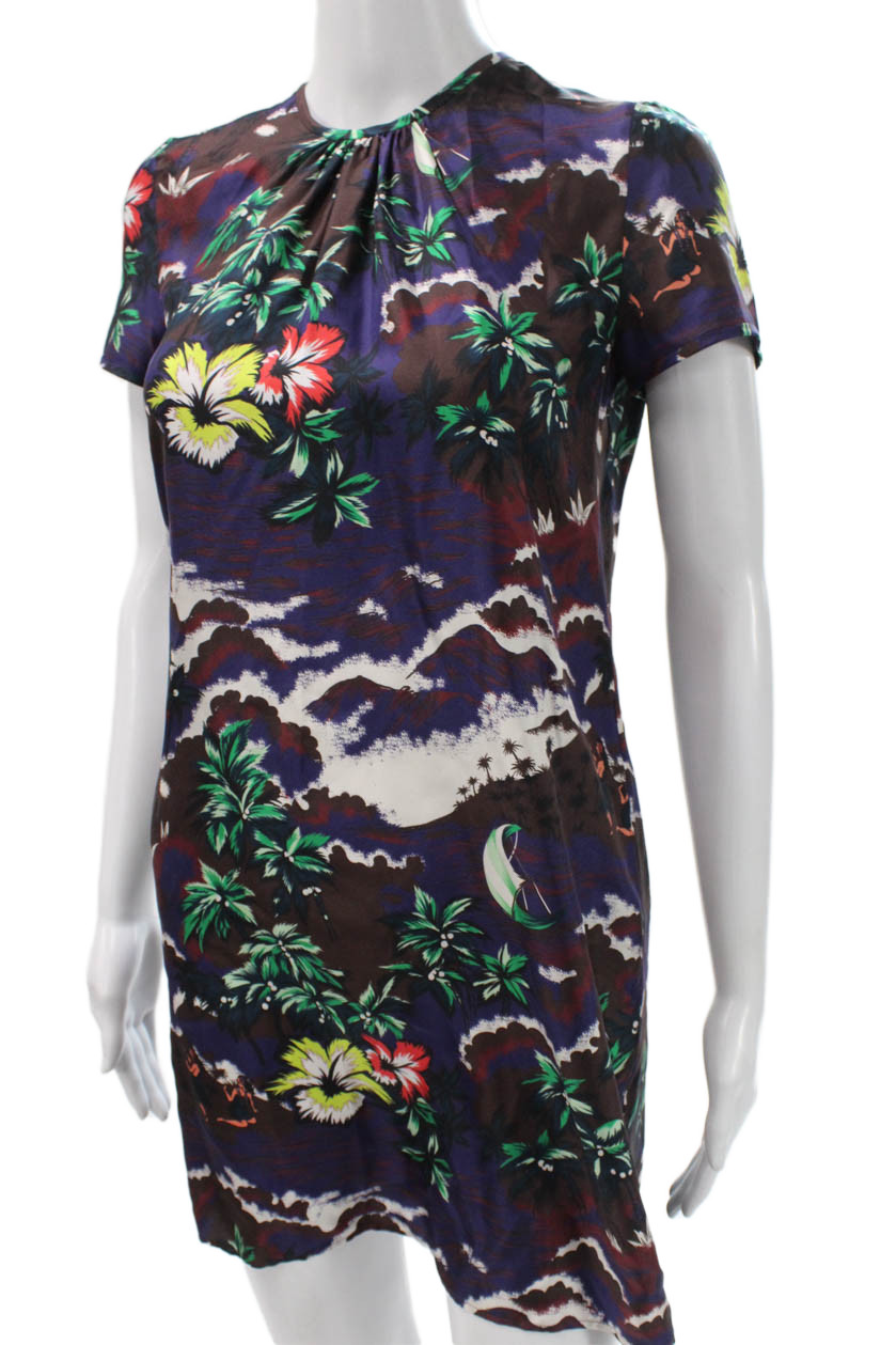 Dsquared2 Women Multicolor Floral Shift Dress Short Sleeve Zip Size 38