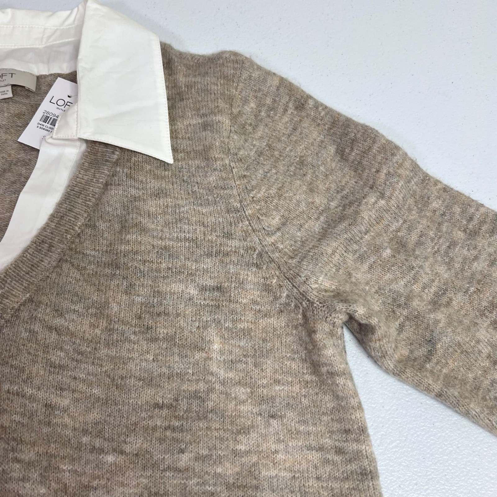 LOFT Outlet Sweater Dress Heather Beige White Collar And Cuffs Womens Size Small