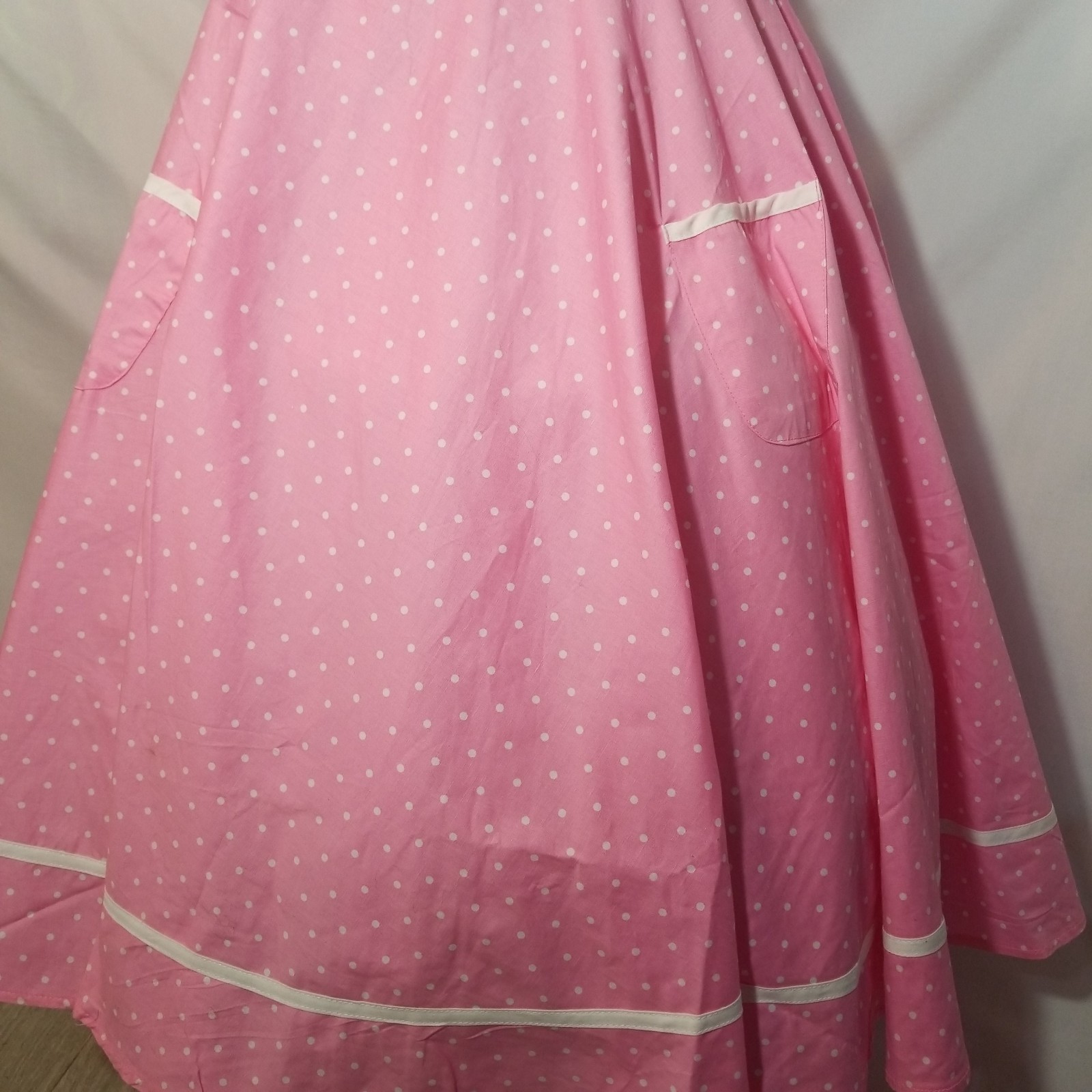 SMALL FLAWS Hell Bunny L Pink & White Polka Dots Halter Dress Rockabilly #2