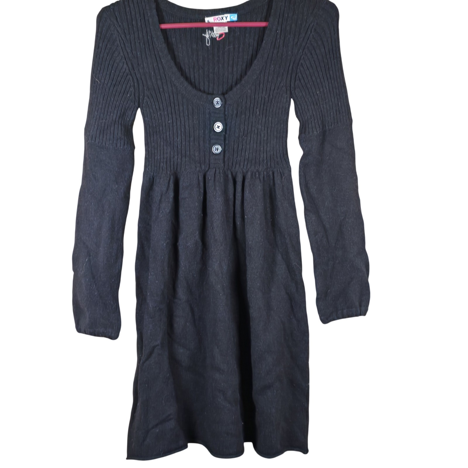 Roxy Sweater Dress Womens XS Black Angora Y2k 90s Cozy Chic Surfer Girl Neutral